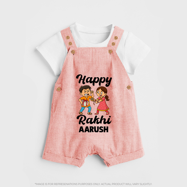 First Rakhi Celebration Baby Dungaree– general Rakhi theme for baby. - PEACH - 0 - 5 Months Old (Chest 18")