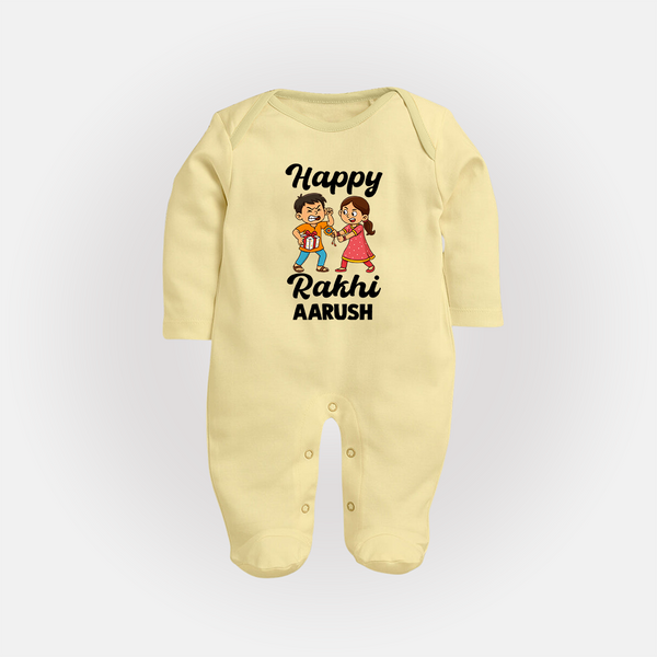 First Rakhi Celebration Baby Fullbody Suit– general Rakhi theme for baby. - PASTEL YELLOW - New Born (Chest 7.5")