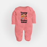 First Rakhi Celebration Baby Fullbody Suit– general Rakhi theme for baby. - PEACH - New Born (Chest 7.5")