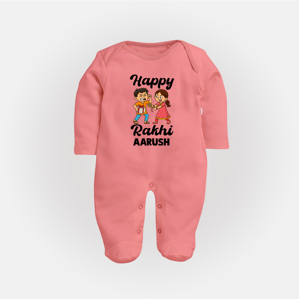 First Rakhi Celebration Baby Fullbody Suit– general Rakhi theme for baby. - PEACH - New Born (Chest 7.5")