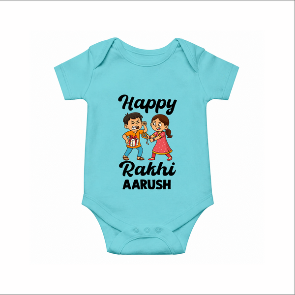 First Rakhi Celebration Baby Romper – general Rakhi theme for baby. - ARCTIC BLUE - New Born (Chest 14")