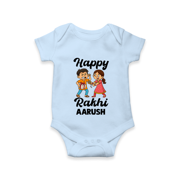 First Rakhi Celebration Baby Romper – general Rakhi theme for baby. - BABY BLUE - New Born (Chest 14")