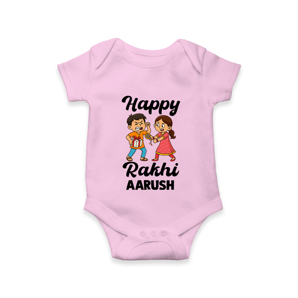 First Rakhi Celebration Baby Romper – general Rakhi theme for baby. - BABY PINK - New Born (Chest 14")