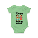 First Rakhi Celebration Baby Romper – general Rakhi theme for baby. - GREEN - New Born (Chest 14")