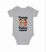First Rakhi Celebration Baby Romper – general Rakhi theme for baby. - GREY - New Born (Chest 14")