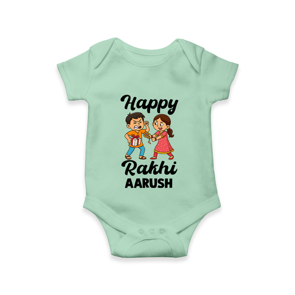 First Rakhi Celebration Baby Romper – general Rakhi theme for baby. - MINT GREEN - New Born (Chest 14")