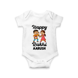 First Rakhi Celebration Baby Romper – general Rakhi theme for baby. - WHITE - New Born (Chest 14")