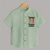 First Rakhi Celebration Baby Shirt– general Rakhi theme for baby. - MINT GREEN - 0 - 6 Months Old (Chest 23")