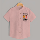 First Rakhi Celebration Baby Shirt– general Rakhi theme for baby. - PEACH - 0 - 6 Months Old (Chest 23")