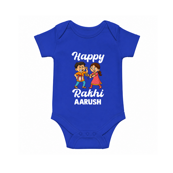 First Rakhi Celebration Baby Romper – general Rakhi theme for baby. - COBALT BLUE - New Born (Chest 14")
