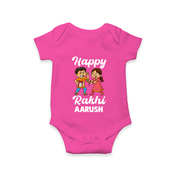 First Rakhi Celebration Baby Romper – general Rakhi theme for baby. - HOT PINK - New Born (Chest 14")