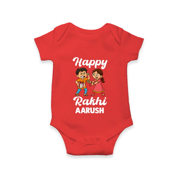 First Rakhi Celebration Baby Romper – general Rakhi theme for baby. - RED - New Born (Chest 14")