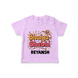 Bhaiya-Bhabhi Fun Rakhi Print TShirt – cartoon style with “Bhaiya-Bhabhi” text and playful elements. - LILAC - 0-5 Months Old (Chest 17")