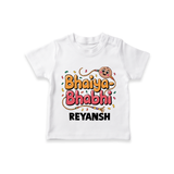 Bhaiya-Bhabhi Fun Rakhi Print TShirt – cartoon style with “Bhaiya-Bhabhi” text and playful elements. - WHITE - 0-5 Months Old (Chest 17")