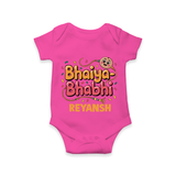 Bhaiya-Bhabhi Fun Rakhi Print Romper  – cartoon style with “Bhaiya-Bhabhi” text and playful elements. - HOT PINK - New Born (Chest 14")