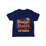 Bhaiya-Bhabhi Fun Rakhi Print TShirt – cartoon style with “Bhaiya-Bhabhi” text and playful elements. - NAVY BLUE - 0-5 Months Old (Chest 17")