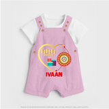 Gift & Rakhi Heart Print Dungaree – heart-shaped rakhi with gifts illustration. - BABY PINK - 0 - 5 Months Old (Chest 18")