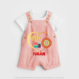 Gift & Rakhi Heart Print Dungaree – heart-shaped rakhi with gifts illustration. - PEACH - 0 - 5 Months Old (Chest 18")