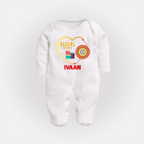 Gift & Rakhi Heart Print Fullbody Suit – heart-shaped rakhi with gifts illustration. - WHITE - New Born (Chest 7.5")
