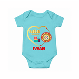 Gift & Rakhi Heart Print Romper  – heart-shaped rakhi with gifts illustration. - ARCTIC BLUE - New Born (Chest 14")