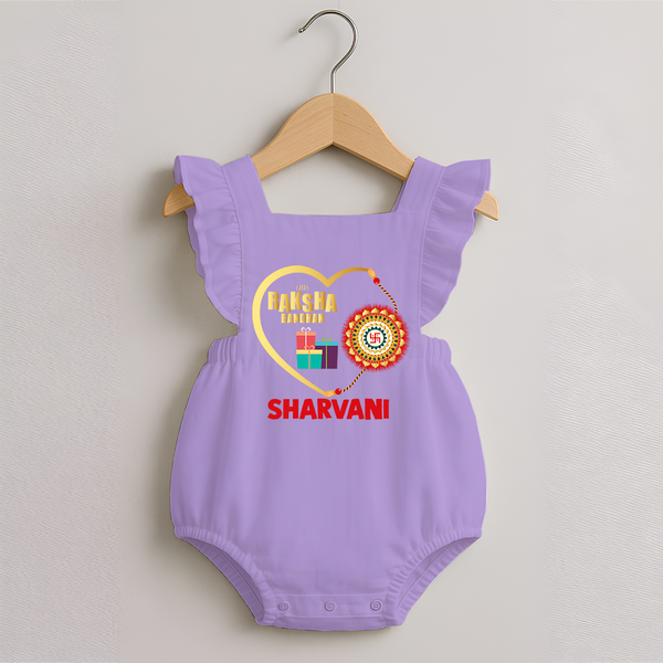 Gift & Rakhi Heart Print Romper Frock – heart-shaped rakhi with gifts illustration. - LILAC - 0 - 3 Months Old (Chest 19")