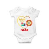 Gift & Rakhi Heart Print Romper  – heart-shaped rakhi with gifts illustration. - WHITE - New Born (Chest 14")