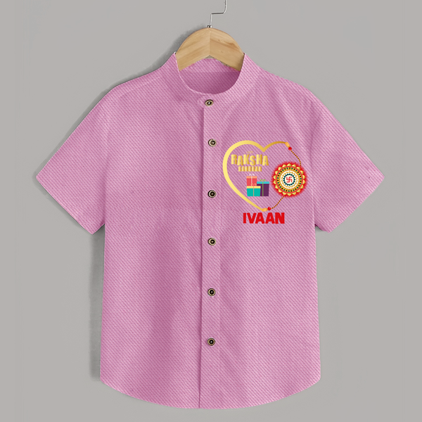 Gift & Rakhi Heart Print Shirt – heart-shaped rakhi with gifts illustration. - BABY PINK - 0 - 6 Months Old (Chest 23")