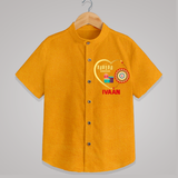 Gift & Rakhi Heart Print Shirt – heart-shaped rakhi with gifts illustration. - CHROME YELLOW - 0 - 6 Months Old (Chest 23")
