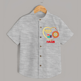 Gift & Rakhi Heart Print Shirt – heart-shaped rakhi with gifts illustration. - GREY - 0 - 6 Months Old (Chest 23")