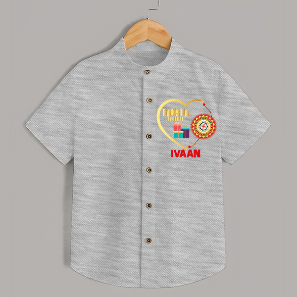 Gift & Rakhi Heart Print Shirt – heart-shaped rakhi with gifts illustration. - GREY - 0 - 6 Months Old (Chest 23")