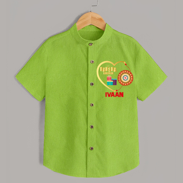 Gift & Rakhi Heart Print Shirt – heart-shaped rakhi with gifts illustration. - LIME GREEN - 0 - 6 Months Old (Chest 23")
