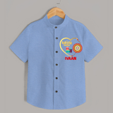 Gift & Rakhi Heart Print Shirt – heart-shaped rakhi with gifts illustration. - SKY BLUE - 0 - 6 Months Old (Chest 23")