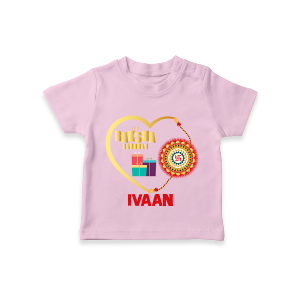 Gift & Rakhi Heart Print TShirt – heart-shaped rakhi with gifts illustration. - BABY PINK - 0-5 Months Old (Chest 17")