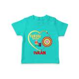 Gift & Rakhi Heart Print TShirt – heart-shaped rakhi with gifts illustration. - TEAL - 0-5 Months Old (Chest 17")