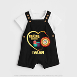 Gift & Rakhi Heart Print Dungaree – heart-shaped rakhi with gifts illustration. - BLACK - 0 - 5 Months Old (Chest 18")