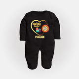 Gift & Rakhi Heart Print Fullbody Suit – heart-shaped rakhi with gifts illustration. - BLACK - New Born (Chest 7.5")