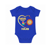 Gift & Rakhi Heart Print Romper  – heart-shaped rakhi with gifts illustration. - COBALT BLUE - New Born (Chest 14")