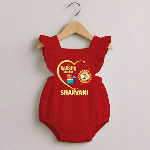 Gift & Rakhi Heart Print Romper Frock – heart-shaped rakhi with gifts illustration. - RED - 0 - 3 Months Old (Chest 19")