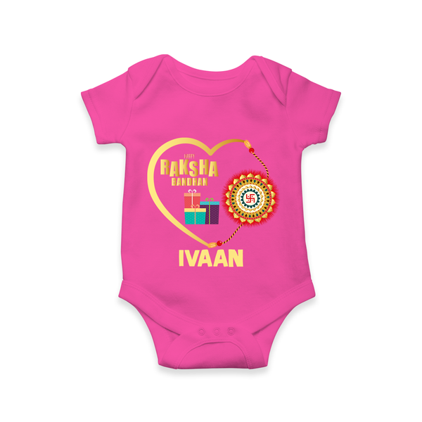 Gift & Rakhi Heart Print Romper  – heart-shaped rakhi with gifts illustration. - HOT PINK - New Born (Chest 14")