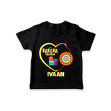 Gift & Rakhi Heart Print TShirt – heart-shaped rakhi with gifts illustration. - BLACK - 0-5 Months Old (Chest 17")