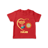 Gift & Rakhi Heart Print TShirt – heart-shaped rakhi with gifts illustration. - RED - 0-5 Months Old (Chest 17")
