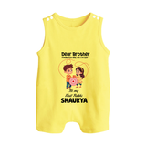 First Rakhi CelebrationBrother Sister Print Button Romper – simple baby holding rakhi illustration. - PASTEL YELLOW - New Born (Chest 18")