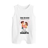 First Rakhi CelebrationBrother Sister Print Button Romper – simple baby holding rakhi illustration. - WHITE - New Born (Chest 18")