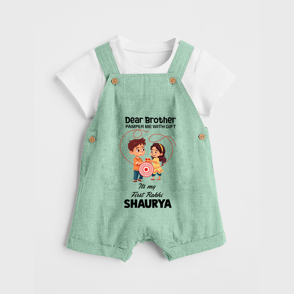 First Rakhi CelebrationBrother Sister Print Dungaree – simple baby holding rakhi illustration. - MINT GREEN - 0 - 5 Months Old (Chest 18")