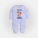 First Rakhi CelebrationBrother Sister Print Fullbody Suit – simple baby holding rakhi illustration. - BABY BLUE - New Born (Chest 7.5")