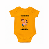First Rakhi CelebrationBrother Sister Print Romper  – simple baby holding rakhi illustration. - CHROME YELLOW - New Born (Chest 14")