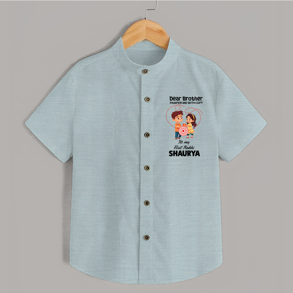 First Rakhi CelebrationBrother Sister Print Shirt – simple baby holding rakhi illustration. - ARCTIC BLUE - 0 - 6 Months Old (Chest 23")