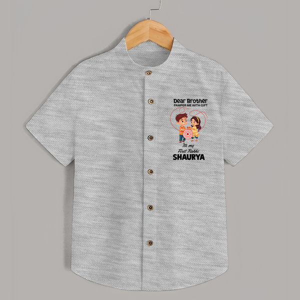 First Rakhi CelebrationBrother Sister Print Shirt – simple baby holding rakhi illustration. - GREY - 0 - 6 Months Old (Chest 23")