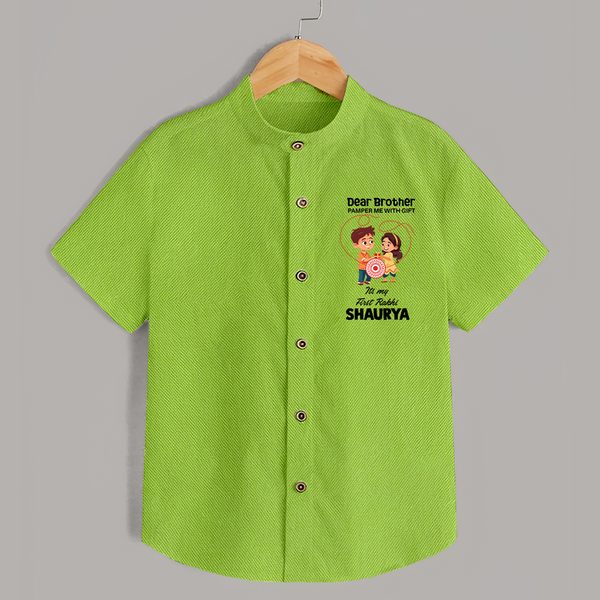 First Rakhi CelebrationBrother Sister Print Shirt – simple baby holding rakhi illustration. - LIME GREEN - 0 - 6 Months Old (Chest 23")