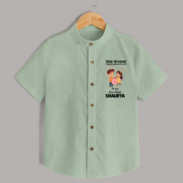 First Rakhi CelebrationBrother Sister Print Shirt – simple baby holding rakhi illustration. - MINT GREEN - 0 - 6 Months Old (Chest 23")